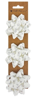 Gift Rosette on Sticker O 7 x 3.5 cm, White with Silver Snowflakes, 3 pcs