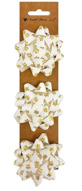 Gift Rosette on Sticker O 7 x 3.5 cm, White with Gold Snowflakes, 3 pcs