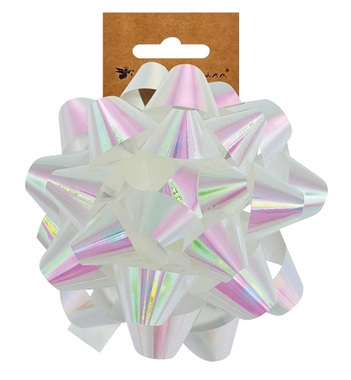 Gift Rosette on sticker, Metallic White, O 13 x 7 cm