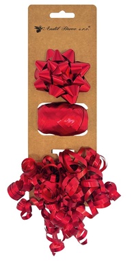 Red Gift Wrapping Set, Rosette O 7 x 3.5 cm, Ribbon 0.5 cm x 10 m, Curl with Sticker