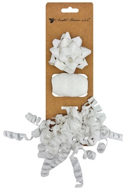 Gift Wrapping Set White, Rosette O 7 x 3.5 cm, Ribbon 0.5 cm x 10 m, Curl with Sticker