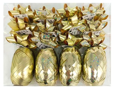 Gift Wrapping Set Gold, Rosette O 5 x 2 cm 12 ks, Ribbon 0,5 cm x 10 m 4 ks