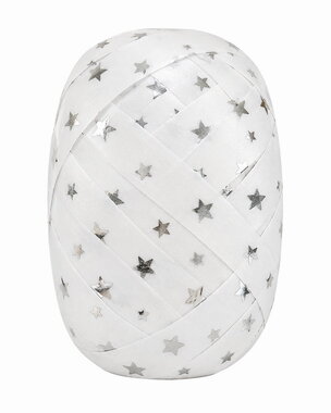 Ajándékszalag fehér ezüst csillagokkal 1 cm x 20 m