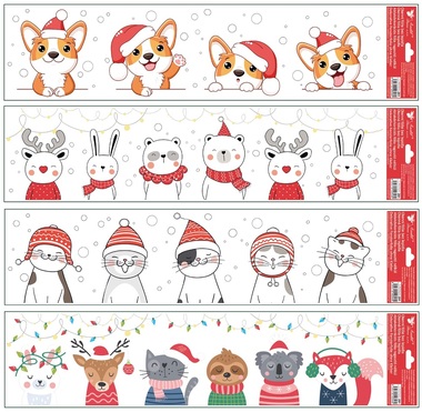Decorative Window Cling with Glitter Christmas Colorful 64 × 15 cm