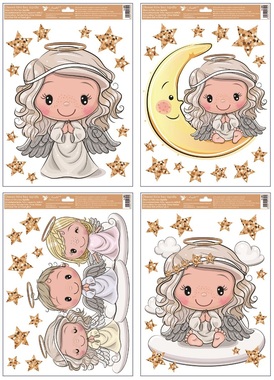 Decorative Window Cling with Glitter Angels on a Cloud 30 × 42 cm