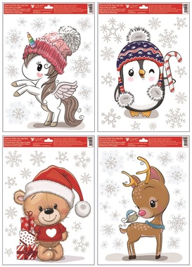 Decorative Window Cling with Glitter Animals in Winter 30 × 42 cm