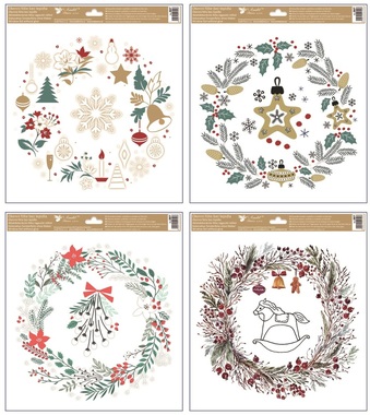 Decorative Window Cling with Glitter Colorful Christmas Wreaths 30 × 33.5 cm