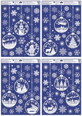 Decorative Window Cling– with Glitter, White Baubles 35 × 50 cm