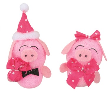 Pigs, Pink Plush, 5 x 5 x 2,5 cm, 2 pcs Bag 