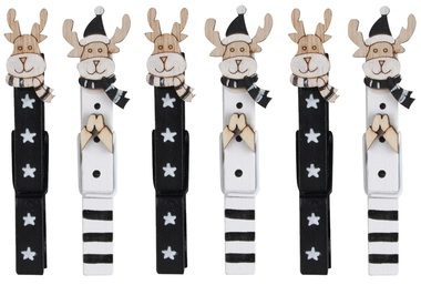 Black reindeer on peg 8,5 cm, 6 pcs