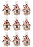 Wooden Houses on Peg Red 3 cm, 9 pcs 