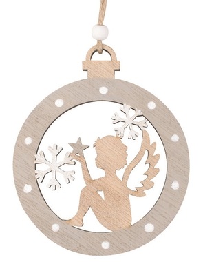 Wooden Ball with Angel for hanging 10 x 12 x 0.5 cm