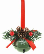 Fém csengő dekorációval zöld 8 × 6,5 × 5 cm, akasztásra