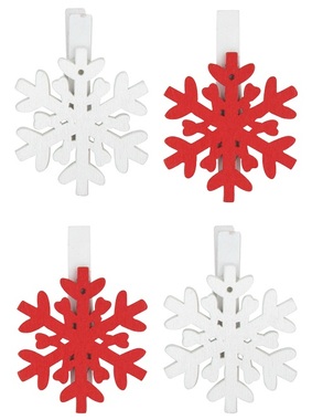 Wooden Snowflake 4,5 cm, on Peg, 4 pcs