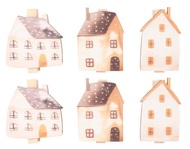 Mix of wooden Houses on a Peg approx. 4 x 3 x 0.3 cm 6 pcs in a Bag