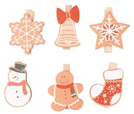 Mix of wooden Christmas Deco on a Peg approx. 3 x 4 x 0.3 cm 6 pcs in a Bag
