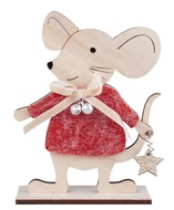 31544 My&scaron;ka v červen&eacute;m svetř&iacute;ku dřevěn&aacute; na postaven&iacute; 12 x 15 x 4 cm-1
