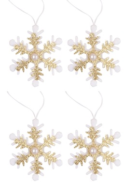White-Gold Snowflake 6 x 6 x 0,5 cm, 4 pcs