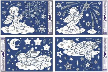 Decorative Window Cling with Glitter White Angels on a Cloud 27 × 20 cm