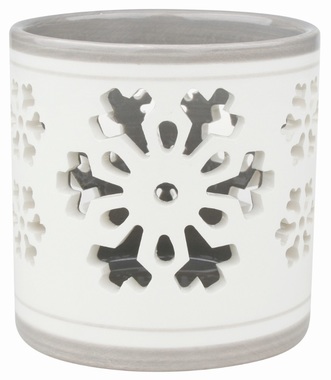 Ceramic Candle Holder with Snowflakes, Grey and white 7,5 x 7,5 cm 