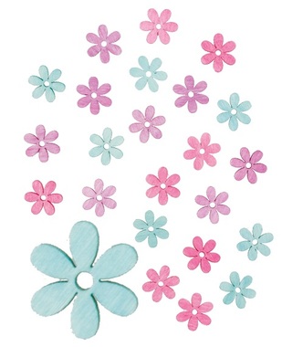 Wooden Flowers 2 x 2 x 0,3 cm, 24 pcs 