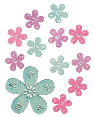 Wooden Flowers 4 x 4 x 0,3 cm, 12 pcs 