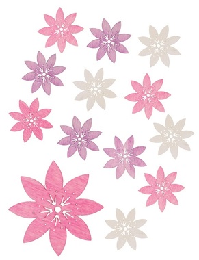 Wooden Flowers 4 x 4 x 0,3 cm, 12 pcs 