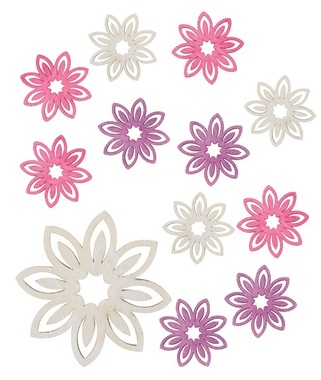 Wooden Flowers 4 x 4 x 0,3 cm, 12 pcs 