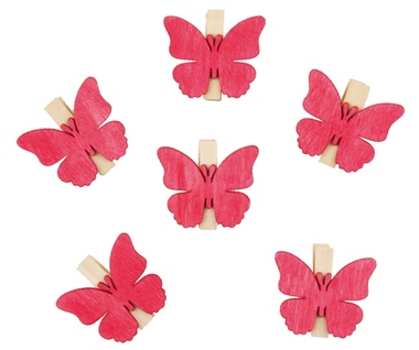 Wooden Butterflies with Peg 4 x 3 x 0,3 cm, 6 pcs 