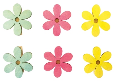 Wooden Flowers with Peg 4 x 4 x 0,3 cm, 6 pcs 