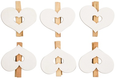 Wooden Hearts 6 x 4,5 x 0,3 cm, 6 pcs on wooden peg 