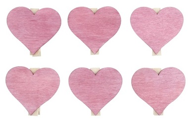 Wooden Hearts on Wooden Peg 4 x 4 x 0,3 cm, 6 pcs