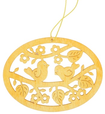 Hanging Wooden Oval w/Birds 10 x 7,5 x 0,5 cm 