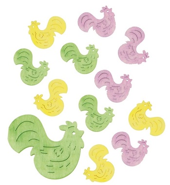 Wooden Roosters 4 x 3 x 0,3 cm, 12 pcs