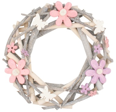 Wreath, Wicker, 30 x 30 x 7 cm, w/Flowers and Butterflies