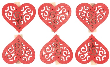 Wooden Heart with Peg 4 x 4 x 0,3 cm, 6 ks 