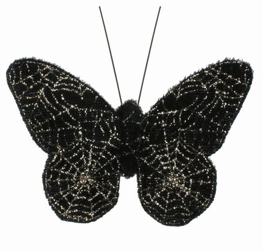 Fekete pillangó pókhálókkal 8 × 5,5 × 1 cm, csipeszen