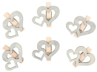 Wooden Hearts 4 x 3 x 0,3 cm on Peg, 6 pcs