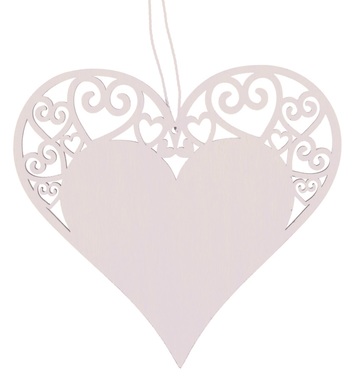 Hanging Wooden Heart 12 x 11 x 0,3 cm, White