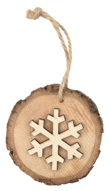Hanging Wooden Oval w/Snowflake O 8-10 x 1 cm