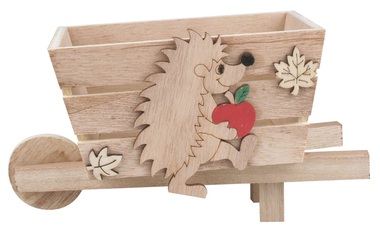 Wooden Wheelbarrow with Hedgehog 18 x 11 cm