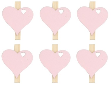 Wooden Heart w/Clip 3 x 3 x 0,3 cm, 6 pcs