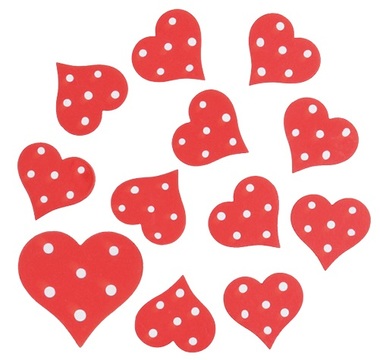 Wooden Heart W/Sticker 3 x 3 x 0,3 cm, 12 Pcs Red 