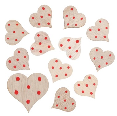 Wooden Heart w/Sticker 3 x 3 x 0,3 cm, 12 Pcs, Natural