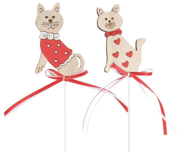 Wooden Cat With Bow 5 x 8 x 0,5 cm + Stick