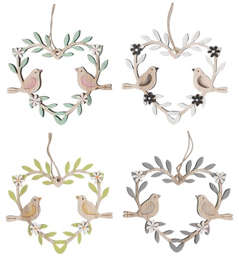 Wooden Heart Wreath with Birds 9.5 × 9.5 × 0.5 cm, for hanging