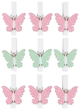 Wooden Butterflies on Peg 3 x 3 x 0,3 cm, 9 pcs