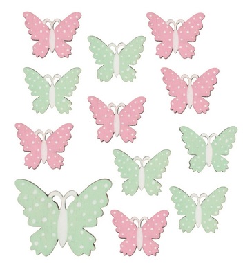 Wooden Butterflies 3 x 3 x 0,3 cm with Sticker, 12 pcs
