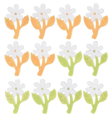 Wooden Flowers 3 x 3 x 0,3 cm with Sticker, 12 pcs