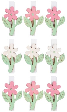 Wooden Flowers on Peg 3 x 4 x 0,3 cm, 9 pcs